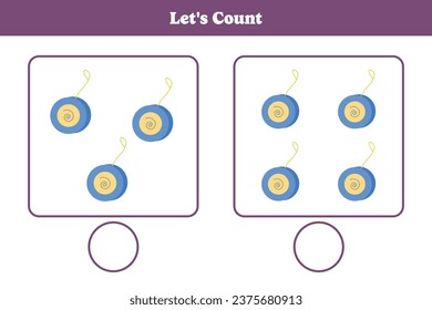 Lasst uns mit Jo-Jo zählen. Erziehungsmathematik für Kinder. Druckbares Arbeitsblattdesign für Vorschul-, Kindergarten- oder Grundschüler.