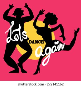 Lets dance again. Silhouette of dancing couple on the party.