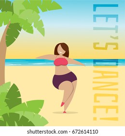 Let's dance - vector illustration with dancing woman on the beach