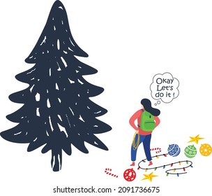 Let's Decorate the Christmas Tree, Poster or Card Vector Design