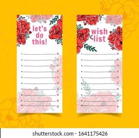 lets do this, wish list template, with flowers and leaves vector set