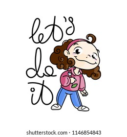 Lets do ut. Cutest kid in sport style. Illustration isolated on white background. Design element for print, t-shirt, poster, card, banner. Vector illustration