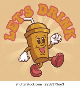 let's drink illustration hand drawn trendy cartoon element retro style