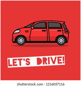 Let's Drive Poster with Small Car Vector Illustration