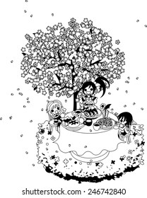 Let's enjoy cherry-blossom viewing while eating a hamburger steak and seafood, spaghetti under the beautiful cherry tree.