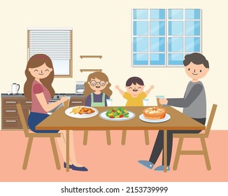 Lets Enjoy Eating Family Stock Vector (Royalty Free) 2153739999 ...