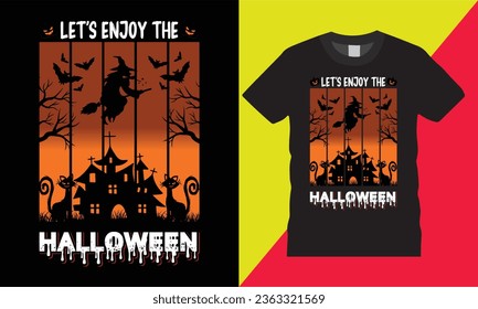 lets enjoy the halloween halloween season graphic vector art template design.horror night party chilling with pumpkin zombie cute cat horror vibes house trees isolated background print for ready