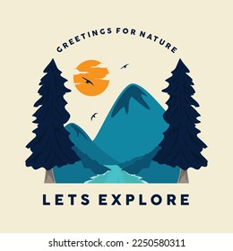 Lets Explore letter nature emblem template background. Vector illustration