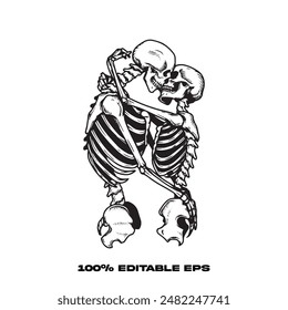 lets fall in love till dead, skeleton kiss, bound, evil head, clothing design, artwork component