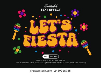 Let's Fiesta Text Effect Colorful Layered Style. Editable Text Effect For Celebrate Cinco De Mayo Vector Illustration.