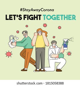 Let's Fight Corona Covid-19 Pandemic Together Concept Vector Illustration Asset Collection