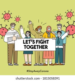 Luchemos contra la campaña Corona Covid-19 Pandemia Juntos Vector de Ilustración Recolección de Activos