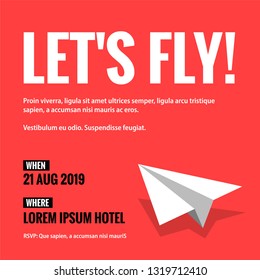 Let's Fly Invitation Design with Where and When Details