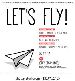 Let's Fly Invitation Design with Where and When Details