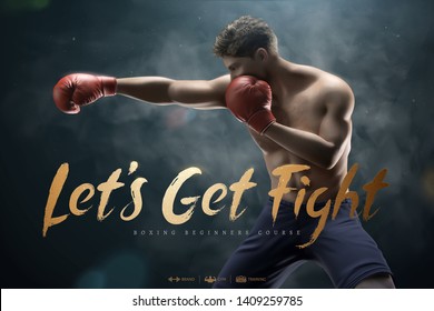 Let's get fight boxing course ads with 3d illustration handsome boxer