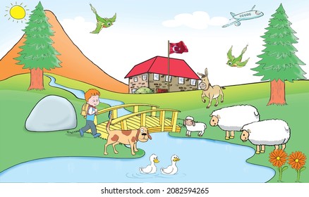 let's get to know the substance park forest landscape green nature tree cartoon grass outdoors outdoor animal scene wood