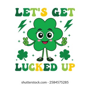  Let's Get Lucked Up - Happy St. Patrick typography T-shirt vector, Saint Patrick's Day gnome Illustration Design, lucky shamrock Clipart