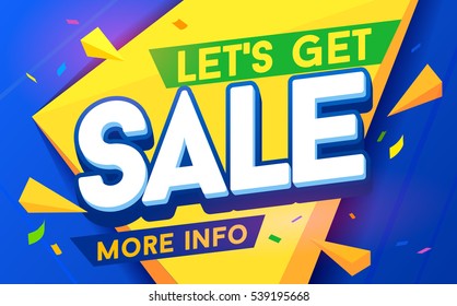 Let's get sale for mobile app banner. Discount banner design. Vector illustration fashion newsletter designs, poster design for print or web, media, promotional material - stock vector