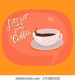 Let's get some coffee retro stylized vector illustration. Retro banner design.
