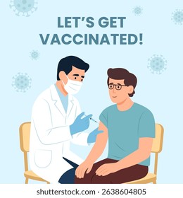 Let's get vaccination. Medical staff inject patient's arm. Medicine healthcare concept, Vector illustration