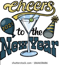 Lets give a big cheer for the new year.  This design features the expression cheers to the  New Year surrounding a martini glass. 