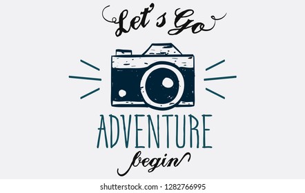 Lets go adventure begin lettering logo sign
