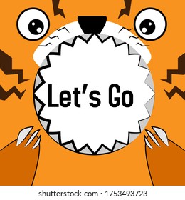 let's go, beautiful greeting card background or banner with cute tiger theme. vector