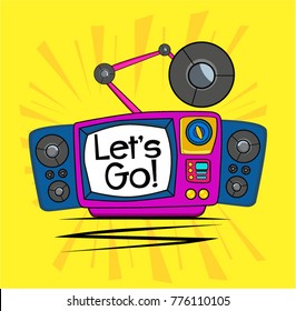 let's go, Beautiful greeting card poster with vintage and comic or cartoon style
