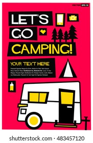 Let's Go Camping! (Flat Style Vector Illustration Travel Quote Poster Design) With Text Box