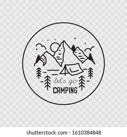 Let`s go camping logo. Camping emblem. Vector