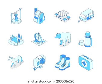 Lets go camping - modern line design style icons set