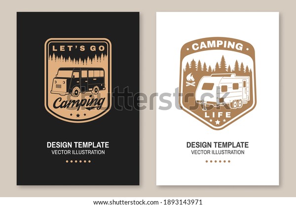 Lets go\
camping. Posters, banners, flyers. Vector Concept for shirt or\
logo, print, stamp or tee. Vintage typography design with RV\
Motorhome and forest silhouette. Camping\
quote.