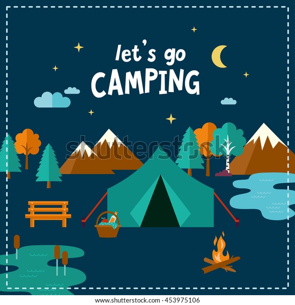 Download Lets Go Camping Travel Illustration Flat Stock Vector ...