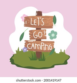 lets go camping wood signpost cartoon