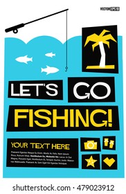 Let's Go Fishing! (Flat Style Vector Illustration Quote Poster Design)
