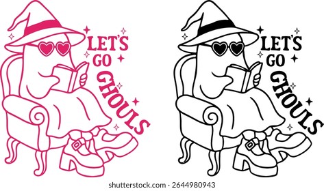 Lets go Ghouls Cute Ghost Boo Reading Book