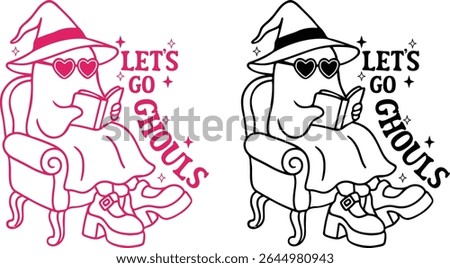 Lets go Ghouls Cute Ghost Boo Reading Book