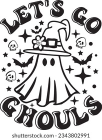 Let's Go Ghouls Halloween Doodle Typography SVG T Shirt Design