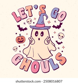 Let's go ghouls - Retro Groovy Halloween t shirt design, vector graphic