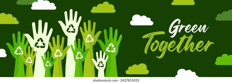 Let`s go green together hands in the air ,ecology concept. save world vector illustration poster