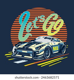 Let's Go icon sports car vector t-shirt design M05