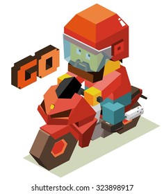 Vamos com a motocicleta. Ilustração de vetor isométrico