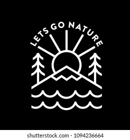 Lets Go Nature. Outdoor line outline monoline badge icon.