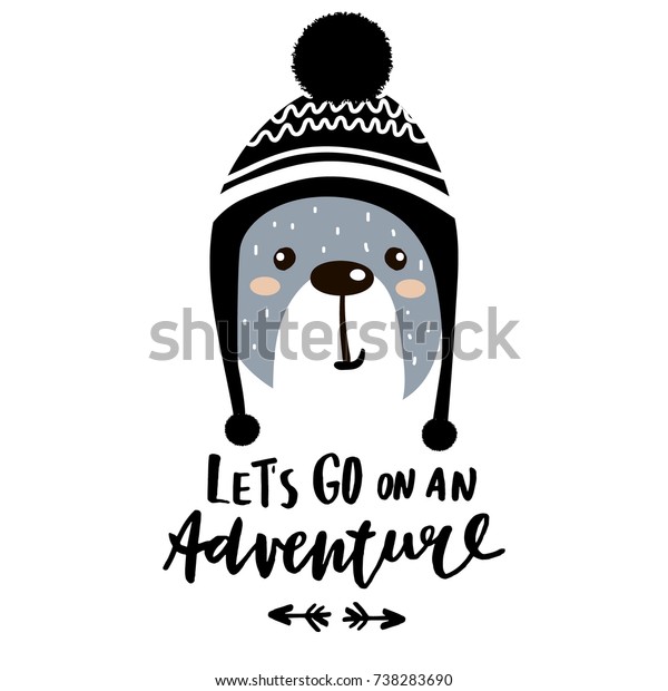 冒険の手書きで行こう 冬の帽子をかわいいマンガの少年 子供用の子供用のプリント 子供用のアパレル ポスター はがき ベクターイラスト のベクター画像素材 ロイヤリティフリー