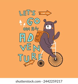 Let's go on an adventure. Lettering inspiring typography illustration with text and mountains for greeting cards, posters and t-shirts printing