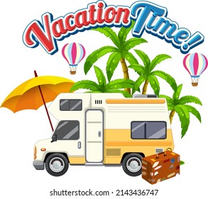 Lets go on a road trip icon with van for summer illustration