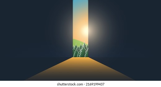 Let's Go Outside - Dark Room, Way Out, Light Coming In Through an Open Gap Between Dark Walls - New Possibilities, Hope, Overcome Problems, Solution Finding Concept, Background or Design Template