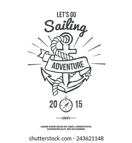 Lets go Sailing. Anchor with Banner. Vector illustration