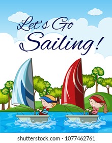 Let's Go Sailing Card  Template illustration
