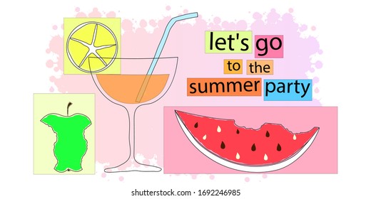
Let's go to the summer party. cocktail party. vector illustration on a pink background.
